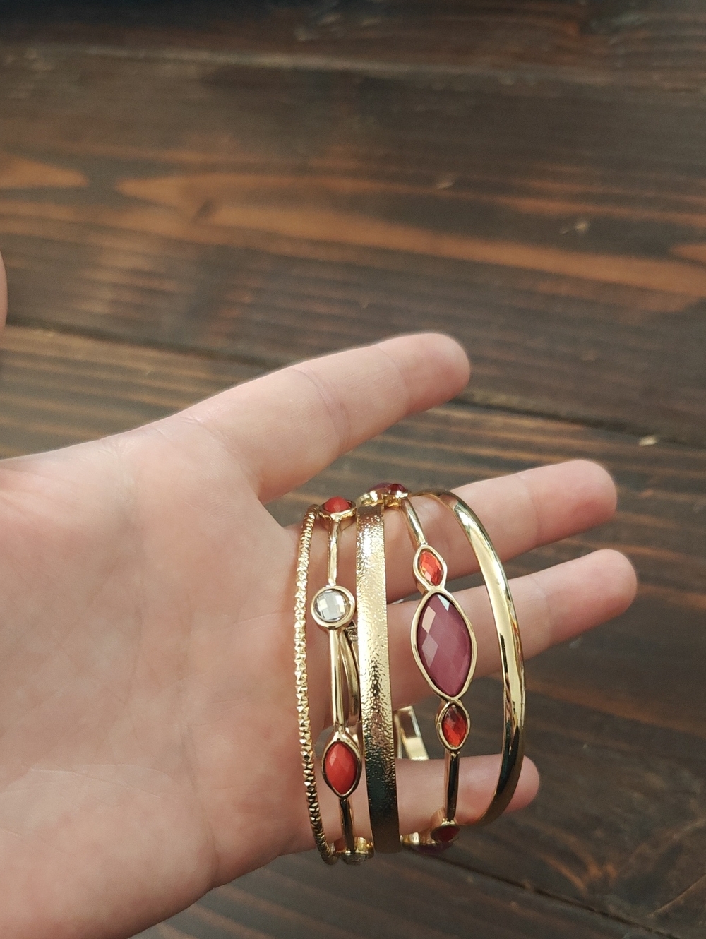New York & Company Gold-Tone Bracelet Set with Red Stones AA22 6794